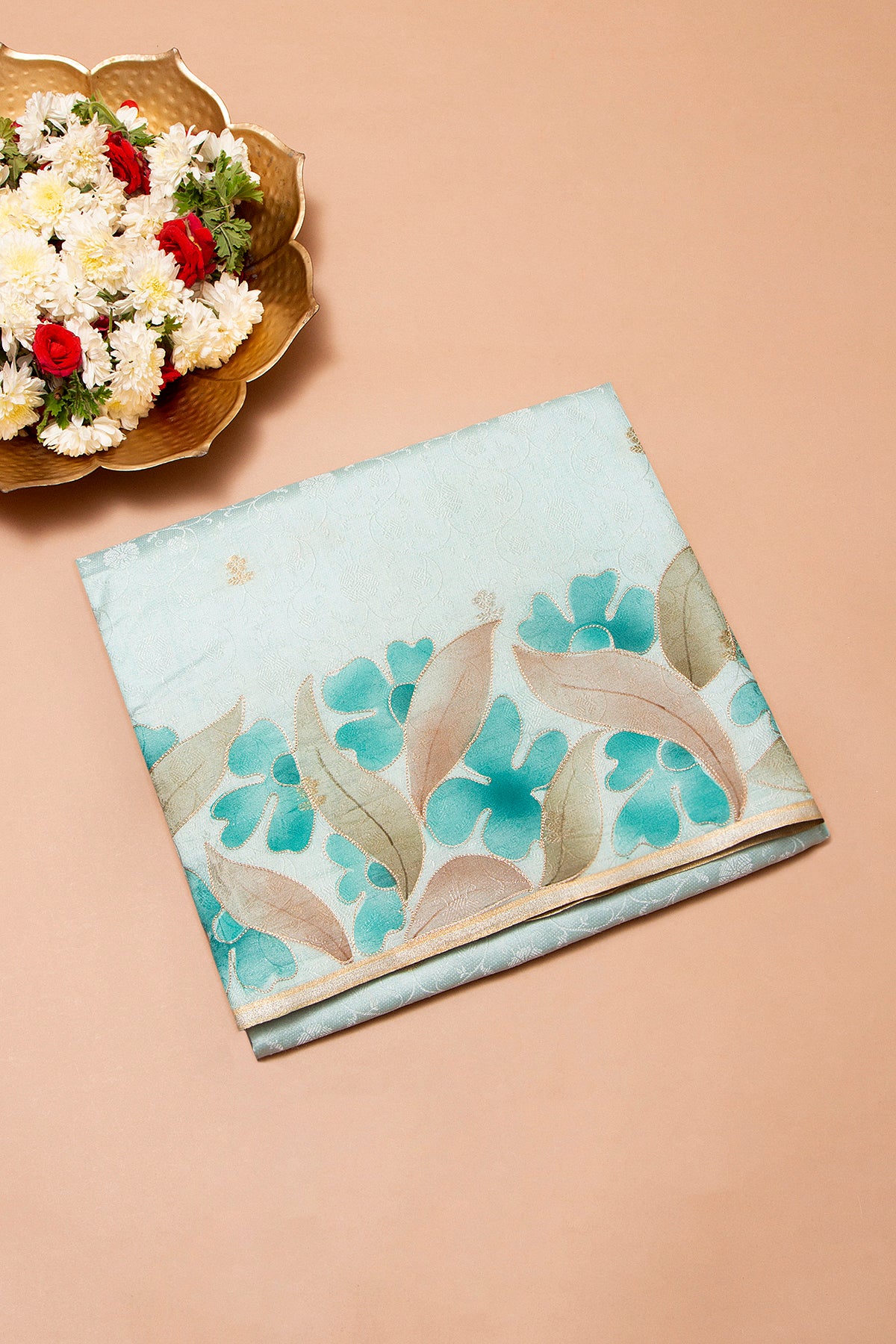 Banarasi Katan Silk Jacquard And Butta Sky Blue Saree With Printed Border
