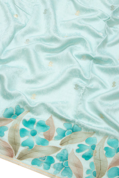 Banarasi Katan Silk Jacquard And Butta Sky Blue Saree With Printed Border