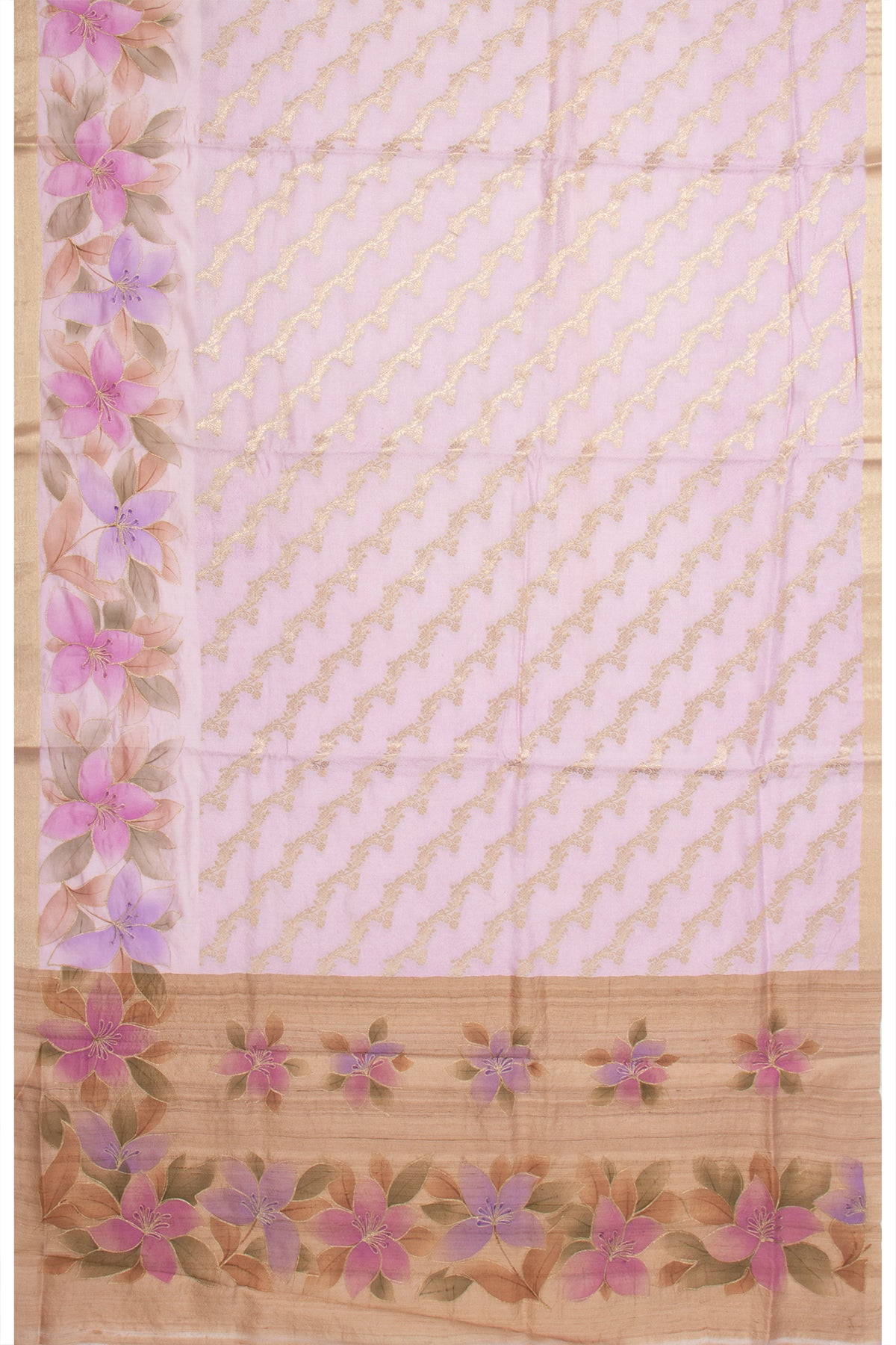 Soft Tussar Jacauard And Jaal Pink Saree With Printed Border