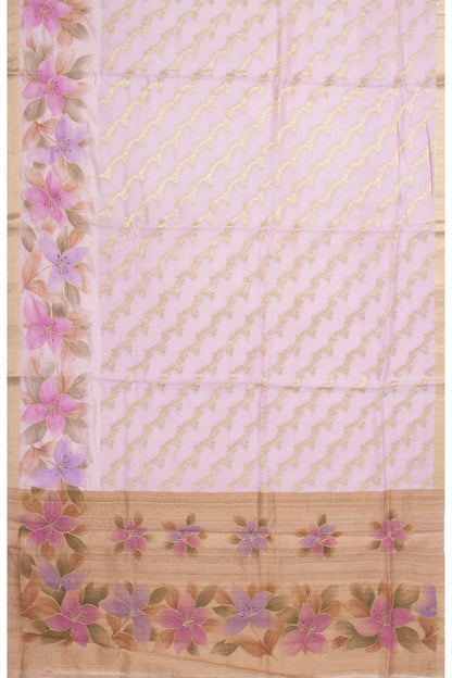 Soft Tussar Jacauard And Jaal Pink Saree With Printed Border