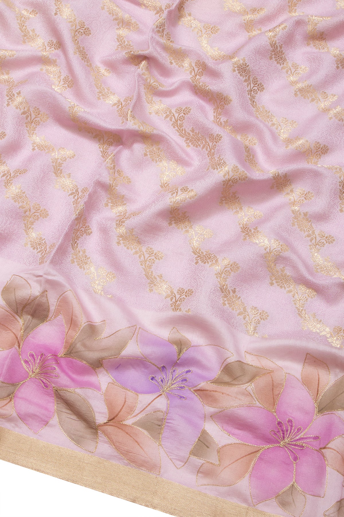Soft Tussar Jacauard And Jaal Pink Saree With Printed Border