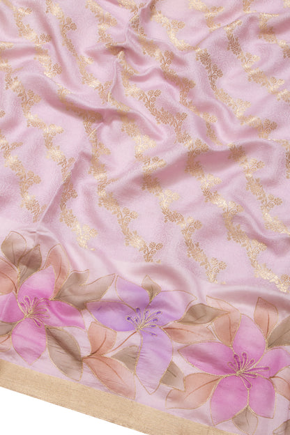 Soft Tussar Jacauard And Jaal Pink Saree With Printed Border