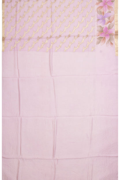Soft Tussar Jacauard And Jaal Pink Saree With Printed Border