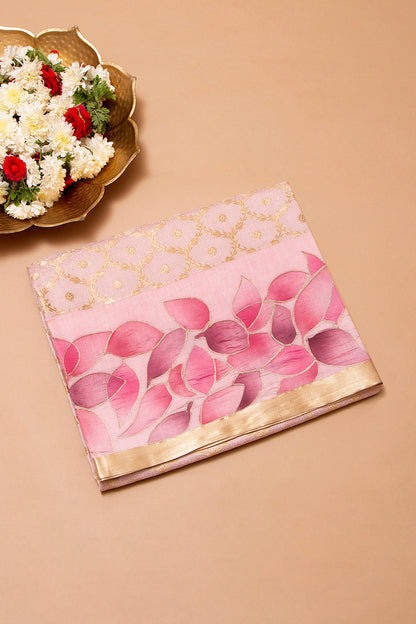 Banarasi Katan Silk Jacquard And Brocade Peach Saree With Printed Border