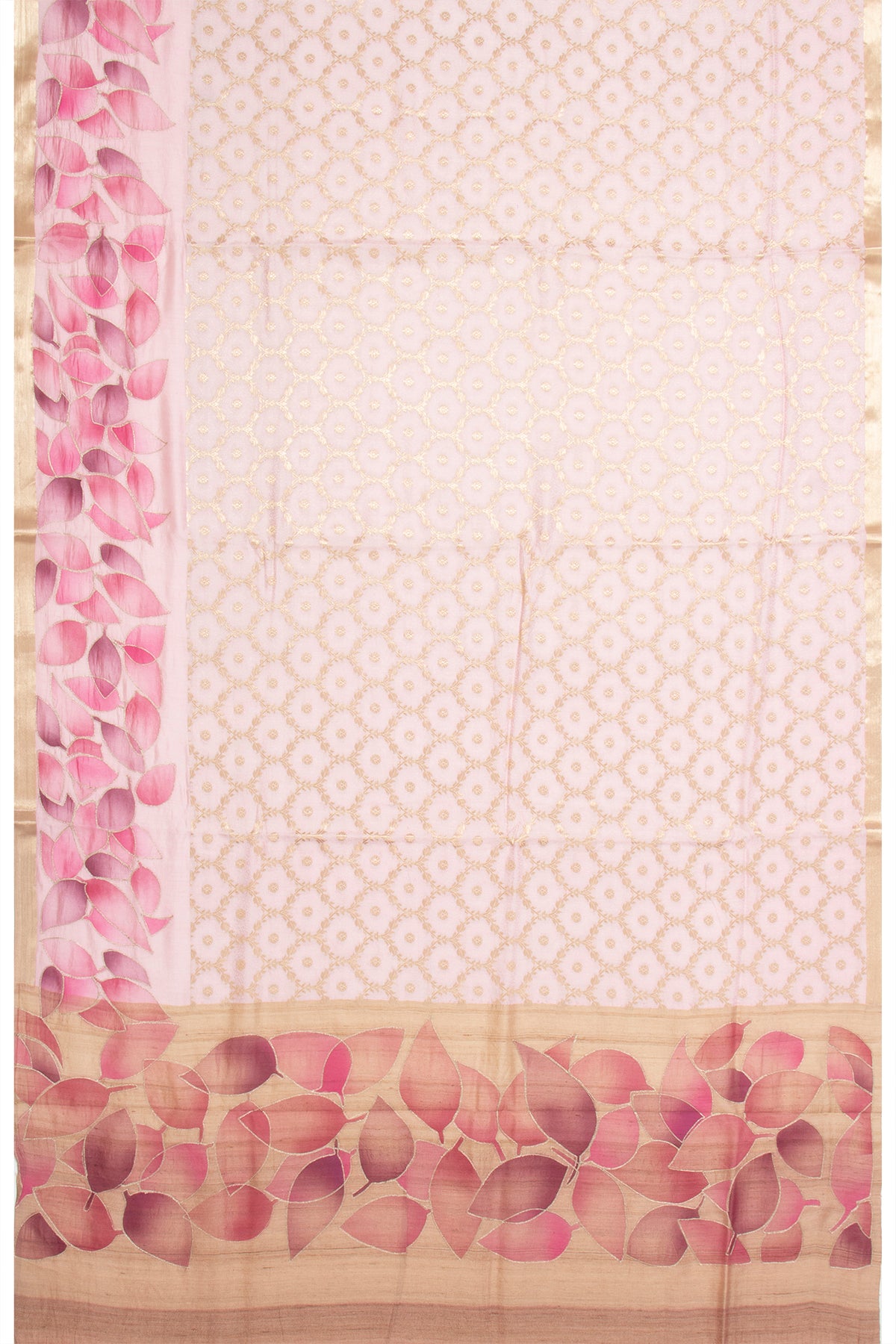 Soft Tussar Jacquard And Brocade Peach Saree With Printed Border