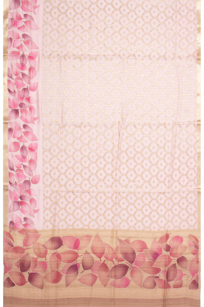 Soft Tussar Jacquard And Brocade Peach Saree With Printed Border