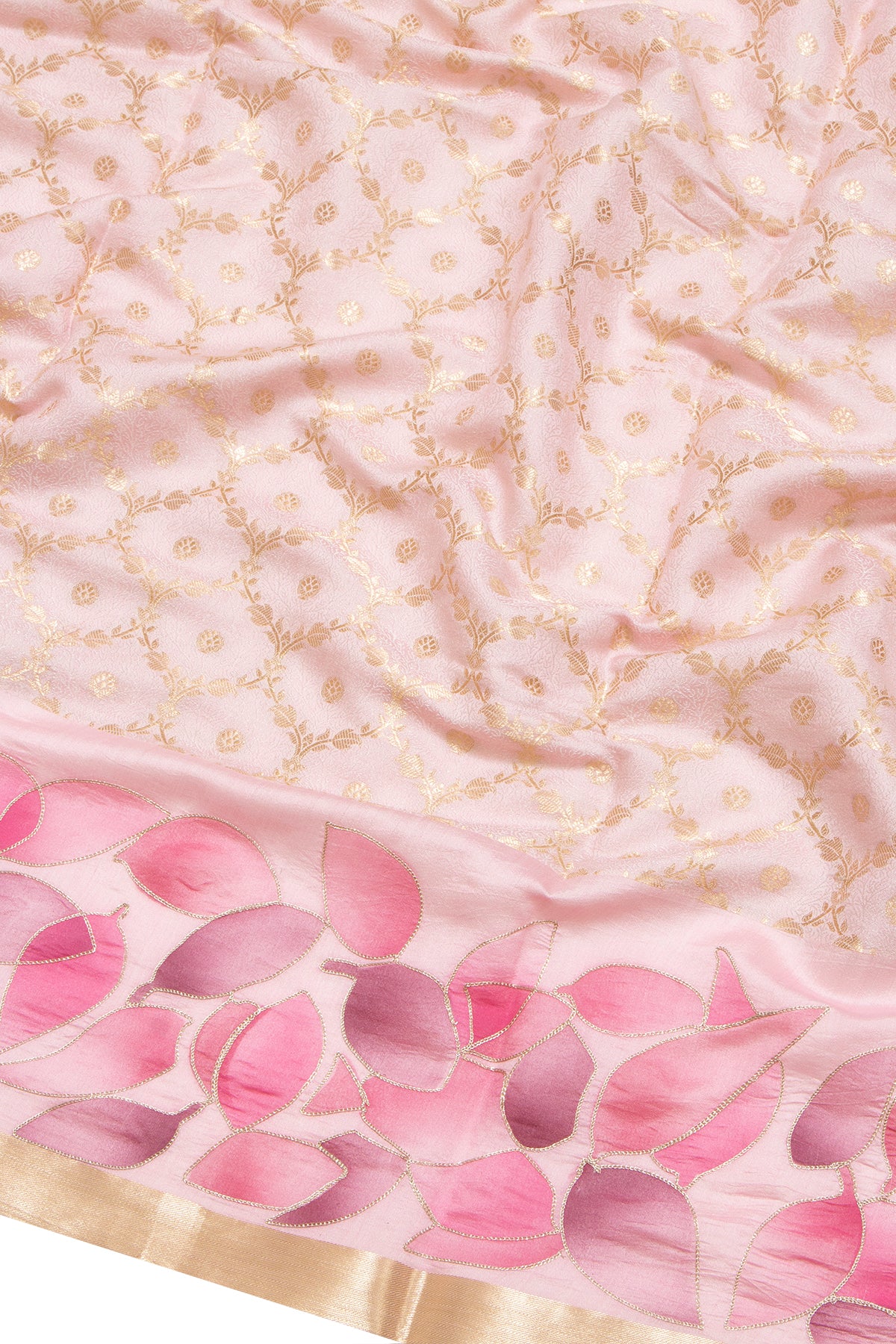 Soft Tussar Jacquard And Brocade Peach Saree With Printed Border
