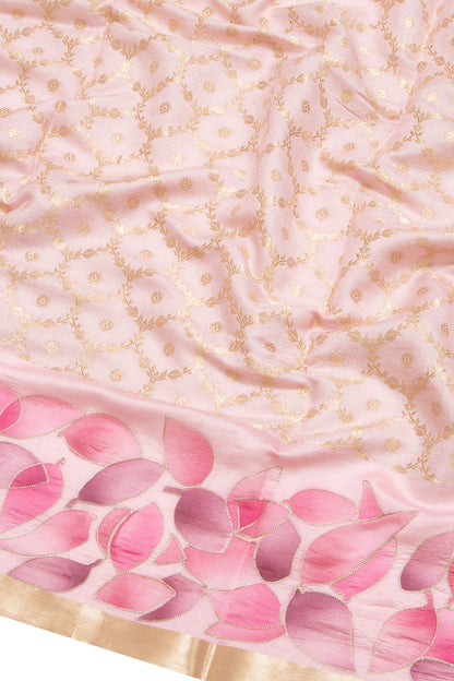 Soft Tussar Jacquard And Brocade Peach Saree With Printed Border