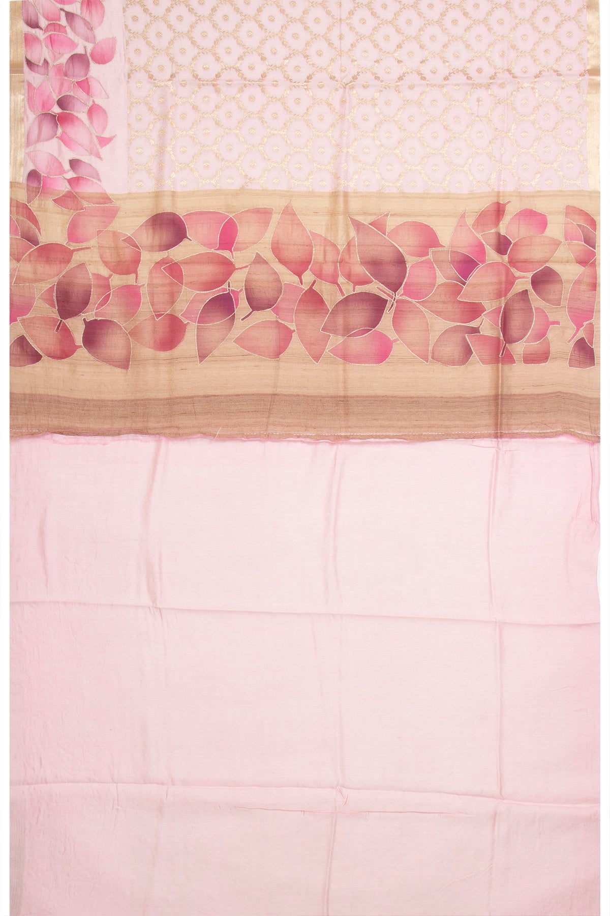 Soft Tussar Jacquard And Brocade Peach Saree With Printed Border