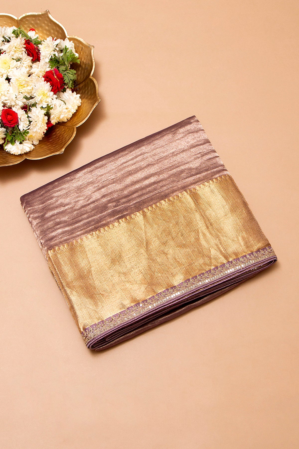 Tissue Crush Organza Plain Purple Saree