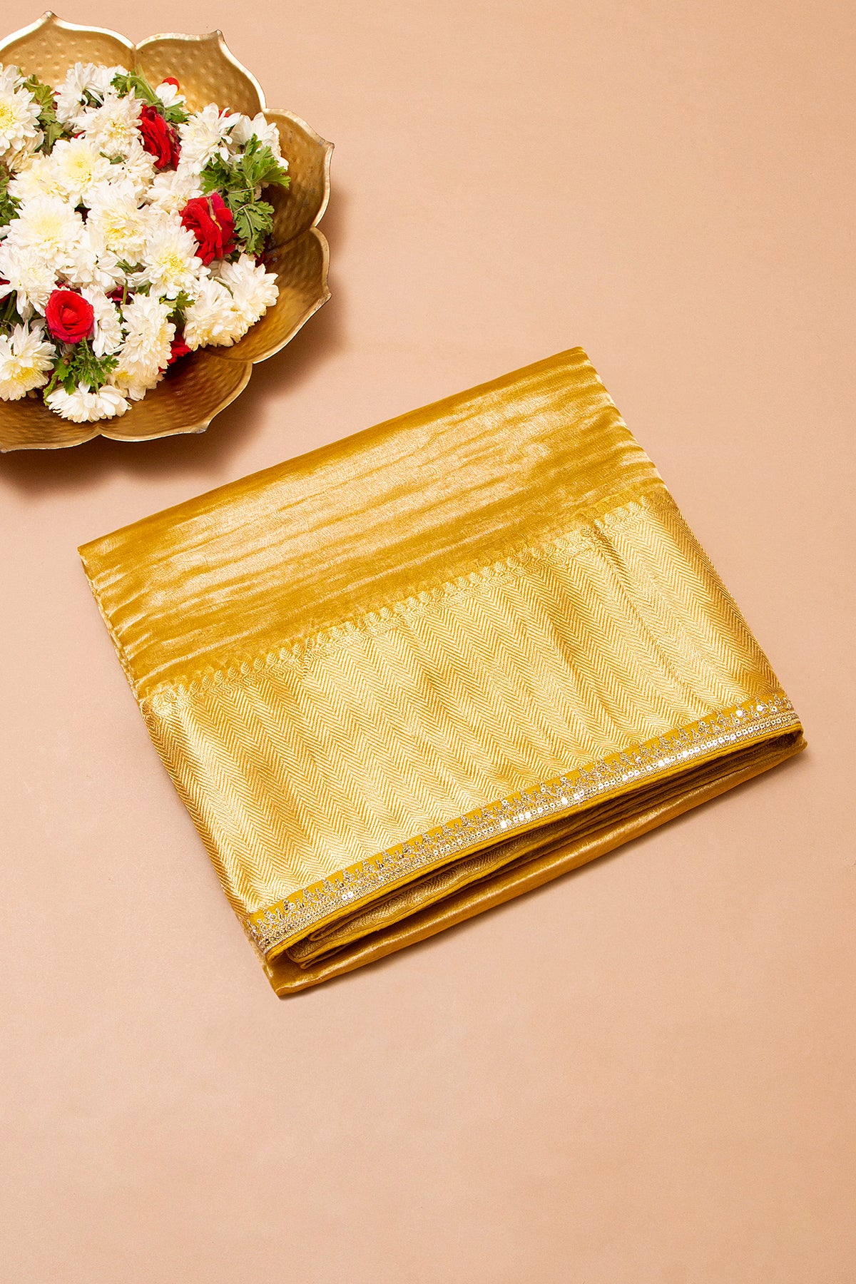 Tissue Crush Organza Plain Yellow Saree