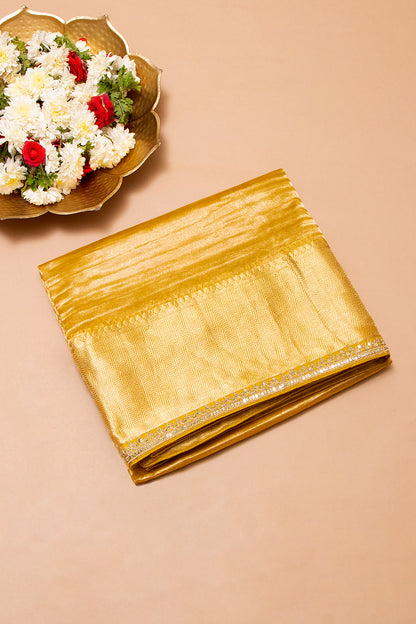 Tissue Crush Organza Plain Yellow Saree