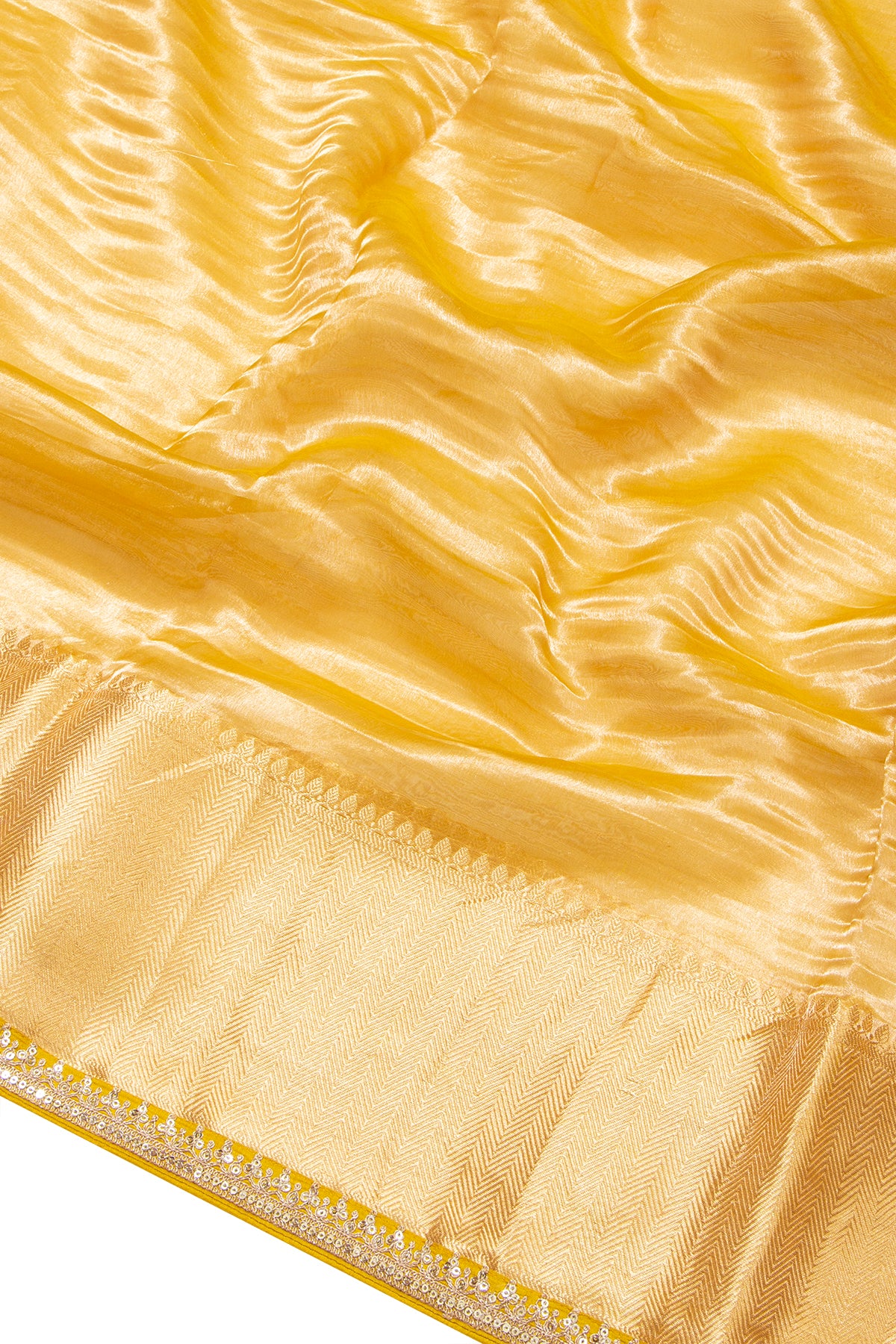 Tissue Crush Organza Plain Yellow Saree