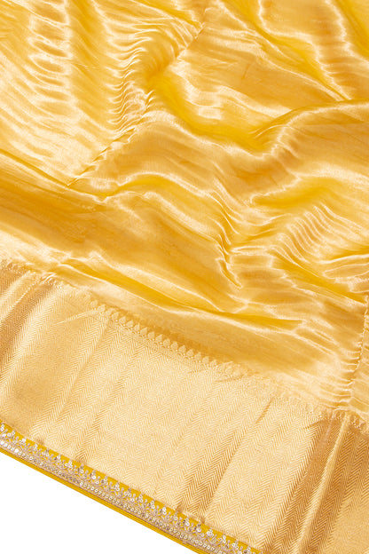 Tissue Crush Organza Plain Yellow Saree