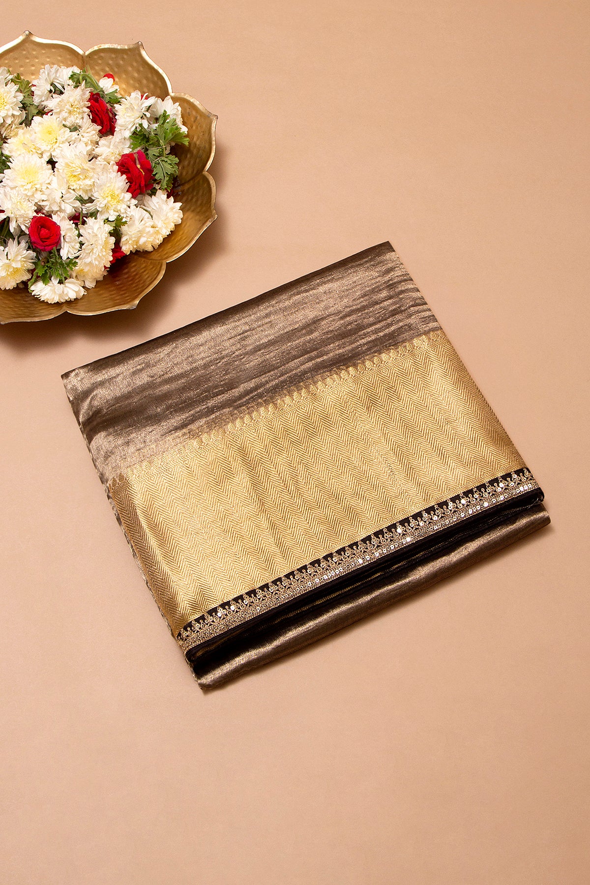 Tissue Crush Organza Plain Black Saree