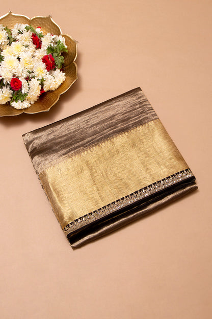 Tissue Crush Organza Plain Black Saree