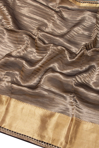 Tissue Crush Organza Plain Black Saree