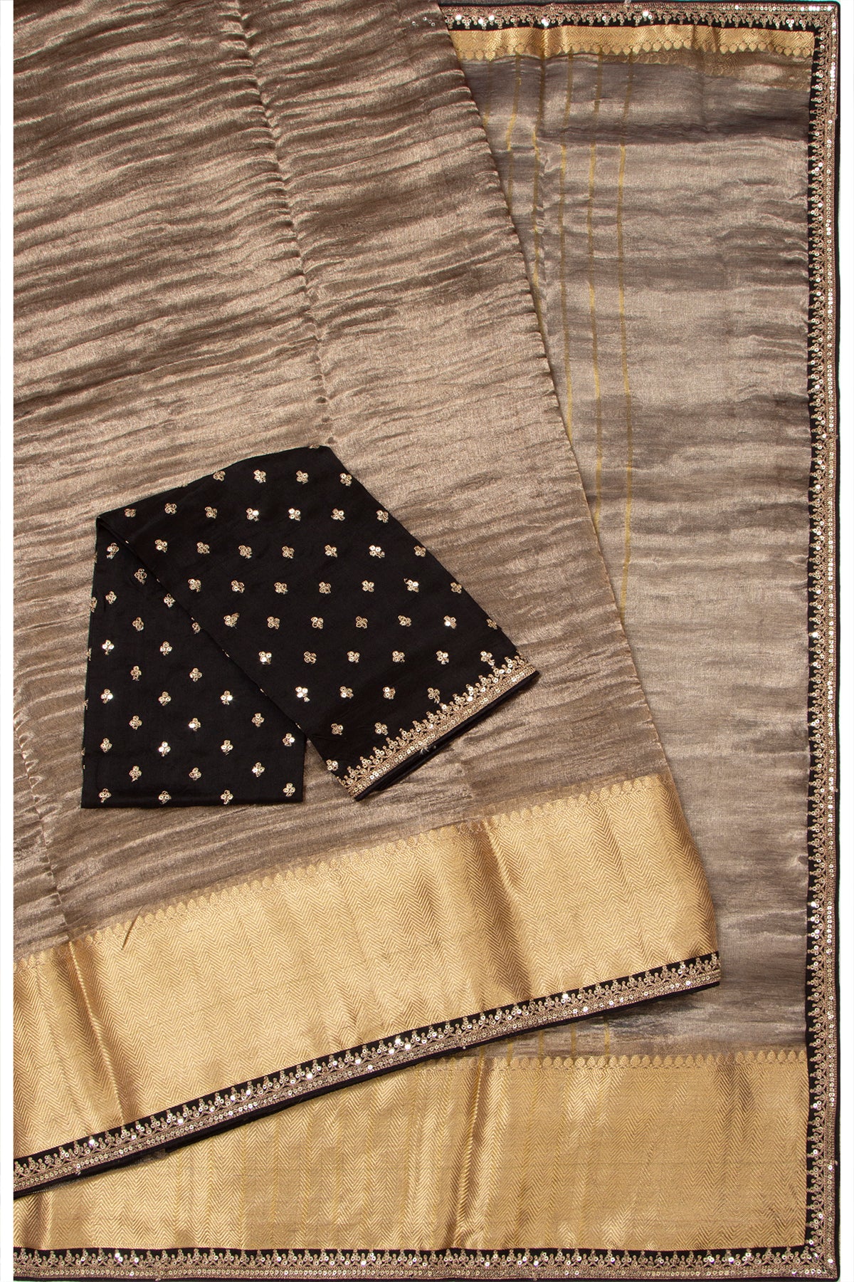 Tissue Crush Organza Plain Black Saree