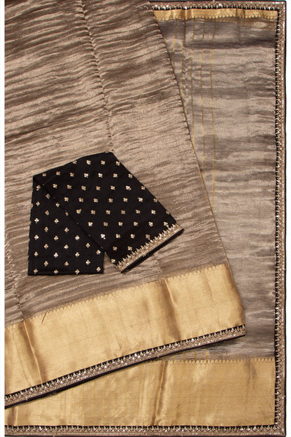Tissue Crush Organza Plain Black Saree