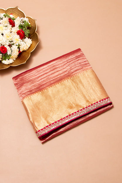 Tissue Crush Organza Plain Pink Saree