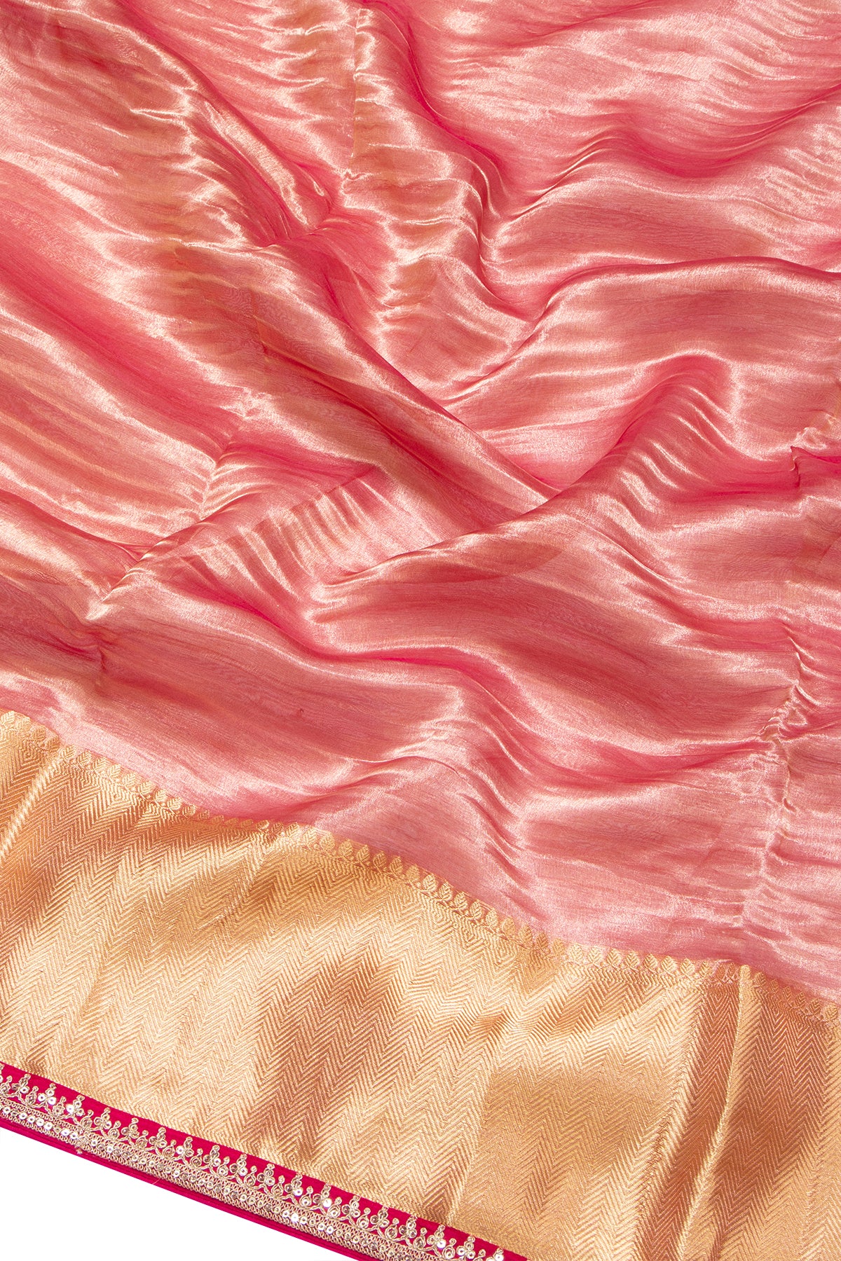 Tissue Crush Organza Plain Pink Saree