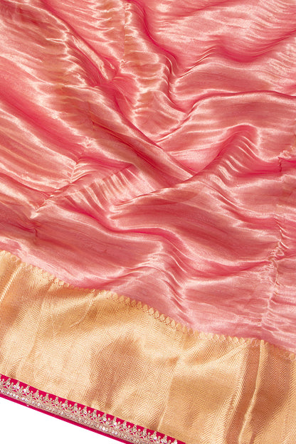 Tissue Crush Organza Plain Pink Saree