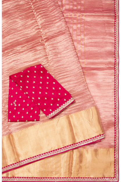 Tissue Crush Organza Plain Pink Saree