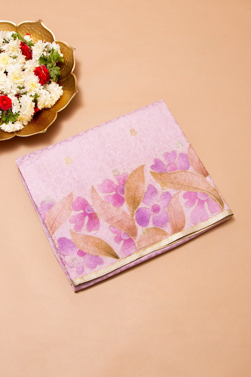 Banarasi Katan Silk Butta Lavender Saree With Printed Border