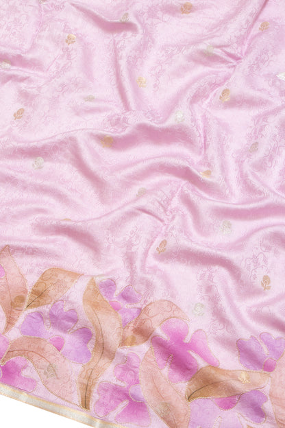 Banarasi Katan Silk Butta Lavender Saree With Printed Border