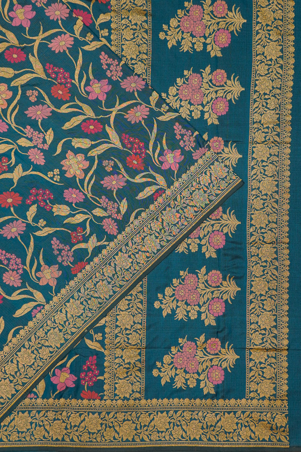 Banarasi Silk Jaal Teal Blue Saree