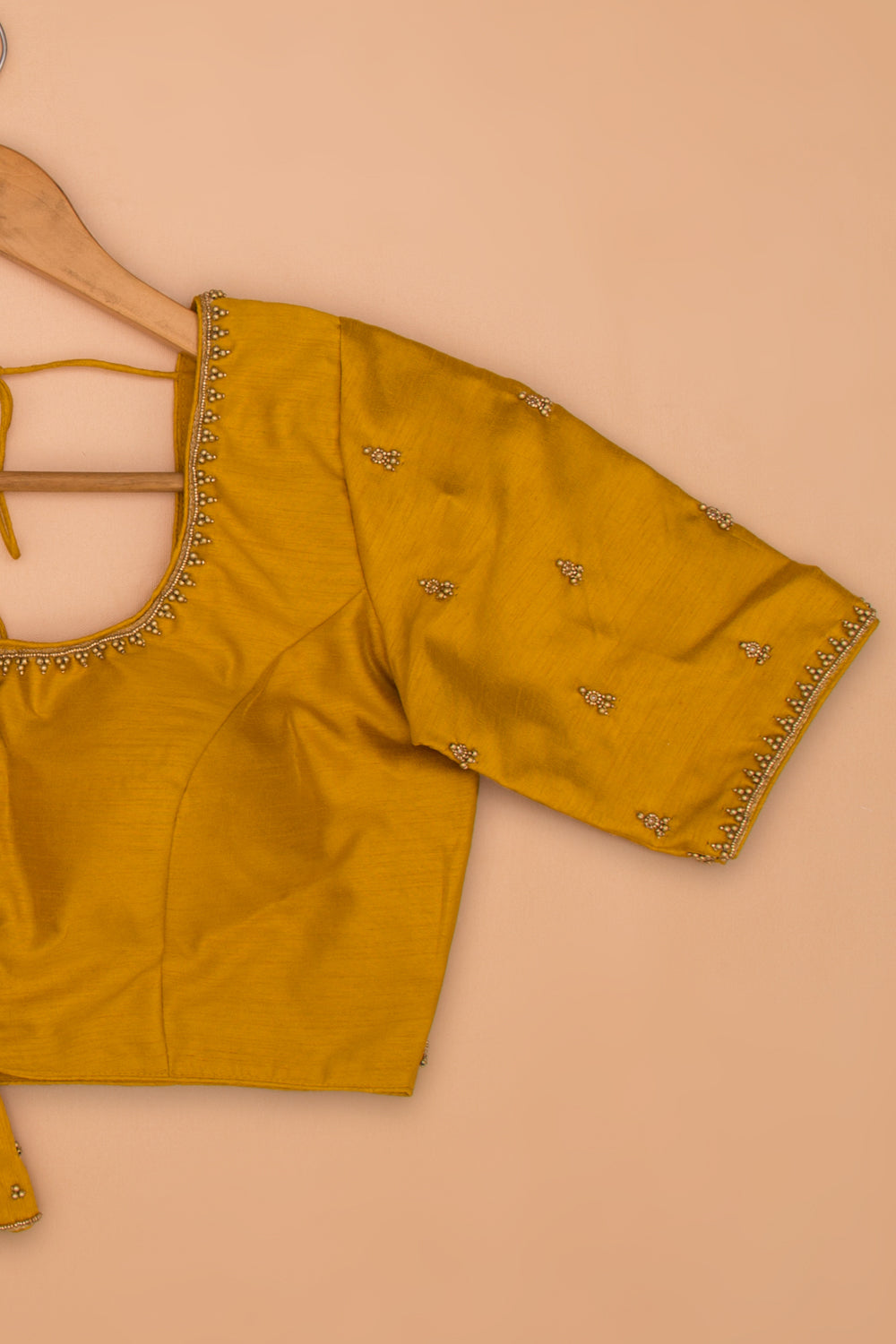 Raw Silk Readymade Padded Mustard Yellow Blouse
