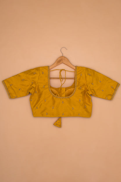 Raw Silk Readymade Padded Mustard Yellow Blouse
