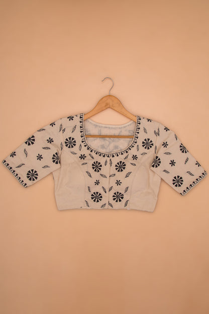 Pure Cotton Kantha Work Readymade Padded Cream Blouse