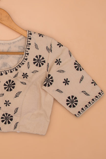 Pure Cotton Kantha Work Readymade Padded Cream Blouse