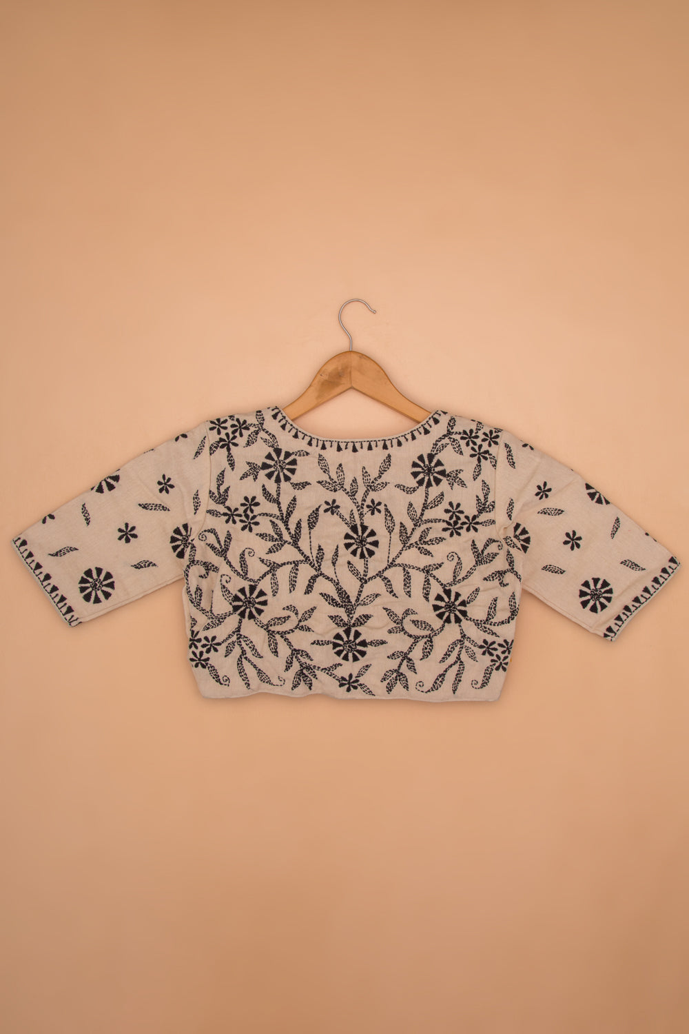 Pure Cotton Kantha Work Readymade Padded Cream Blouse
