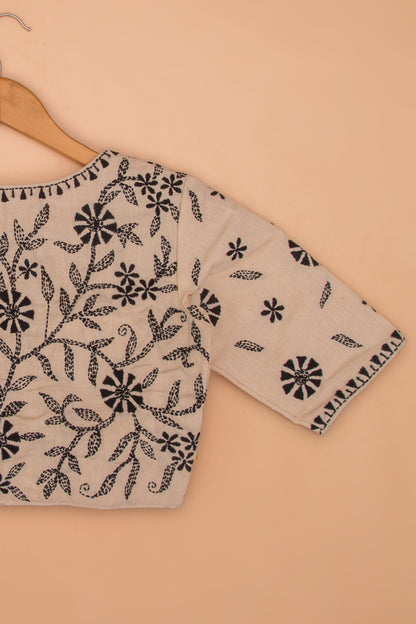 Pure Cotton Kantha Work Readymade Padded Cream Blouse