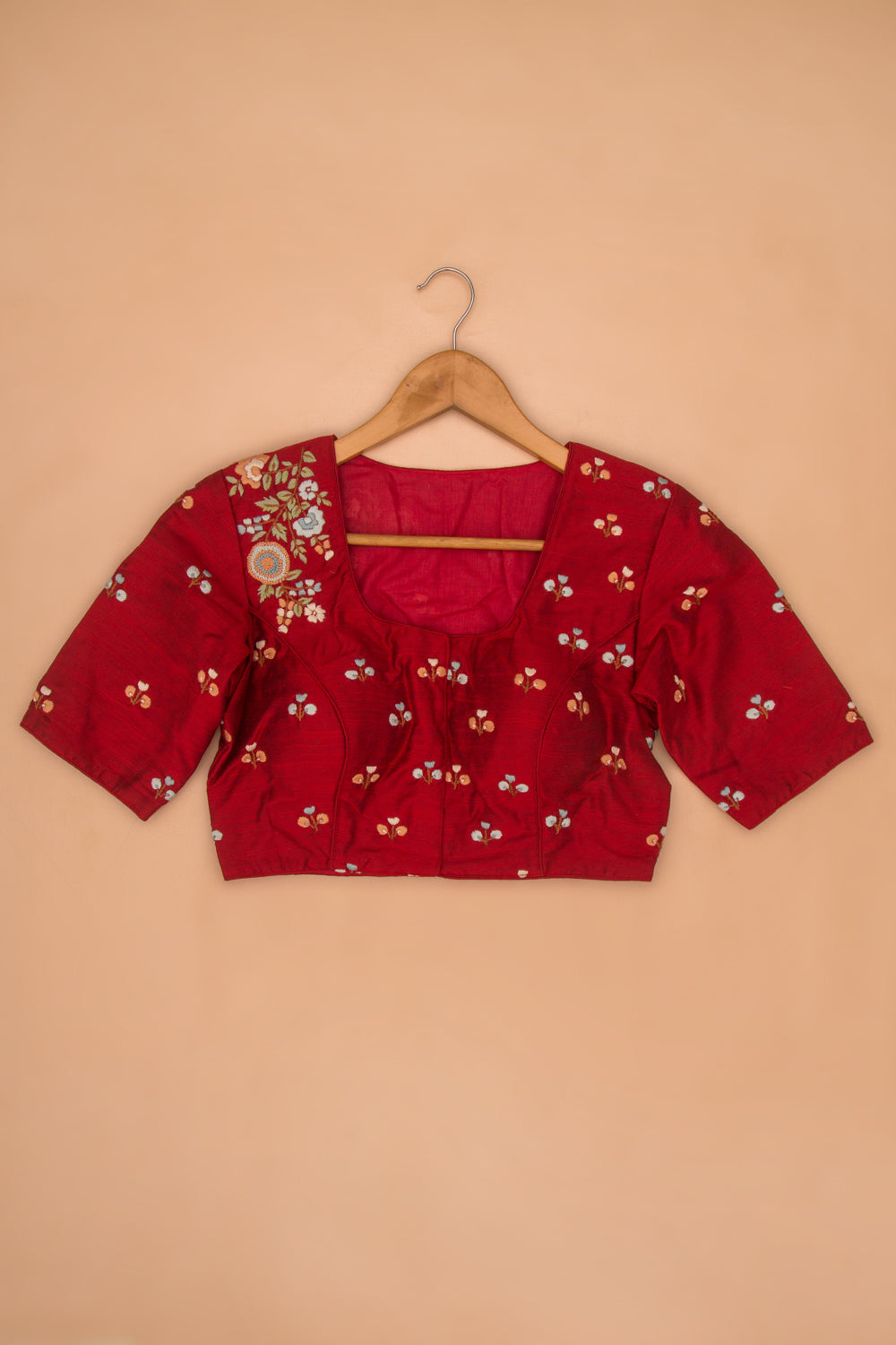 Tussar Readymade Padded Maroon Blouse