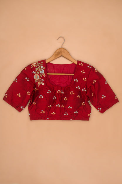 Tussar Readymade Padded Maroon Blouse