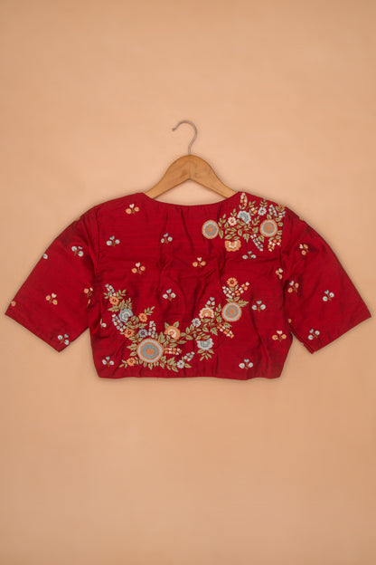 Tussar Readymade Padded Maroon Blouse