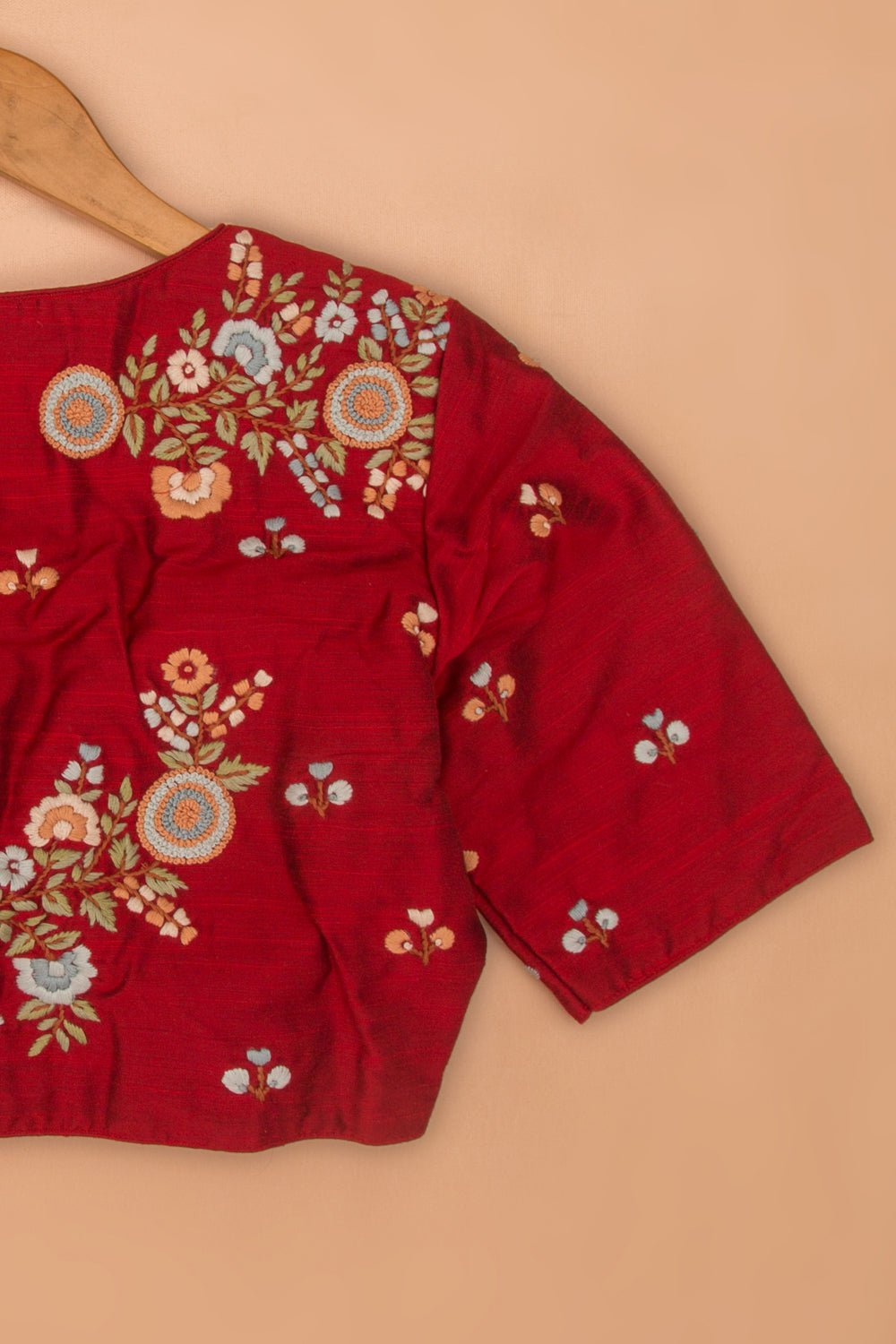 Tussar Readymade Padded Maroon Blouse