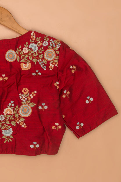 Tussar Readymade Padded Maroon Blouse