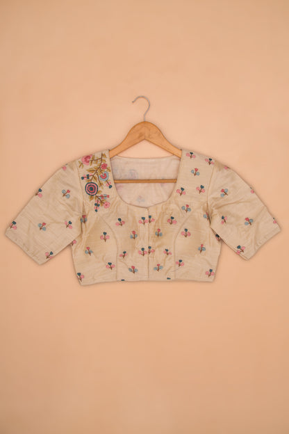 Tussar Readymade Padded Cream Blouse