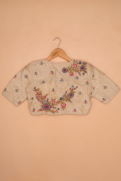 Tussar Readymade Padded Cream Blouse