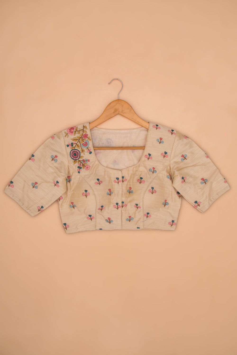 Tussar Readymade Padded Cream Blouse