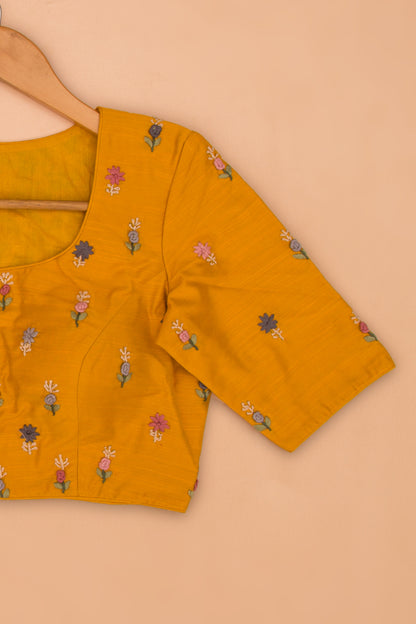 Raw Silk Readymade Padded Mustard Yellow Blouse