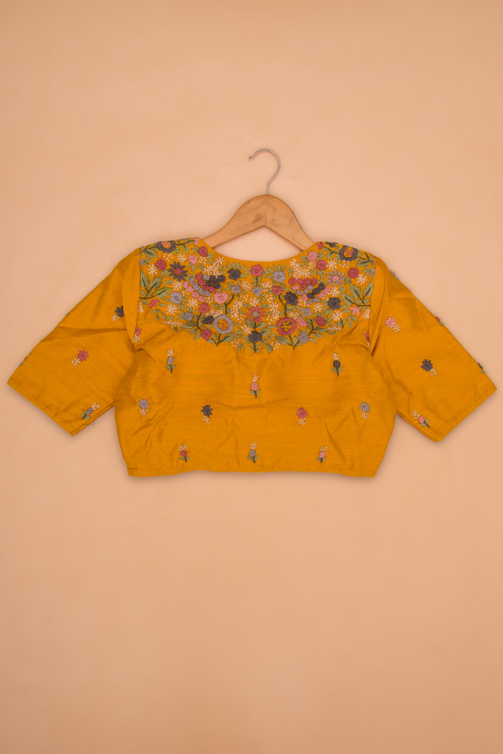 Raw Silk Readymade Padded Mustard Yellow Blouse