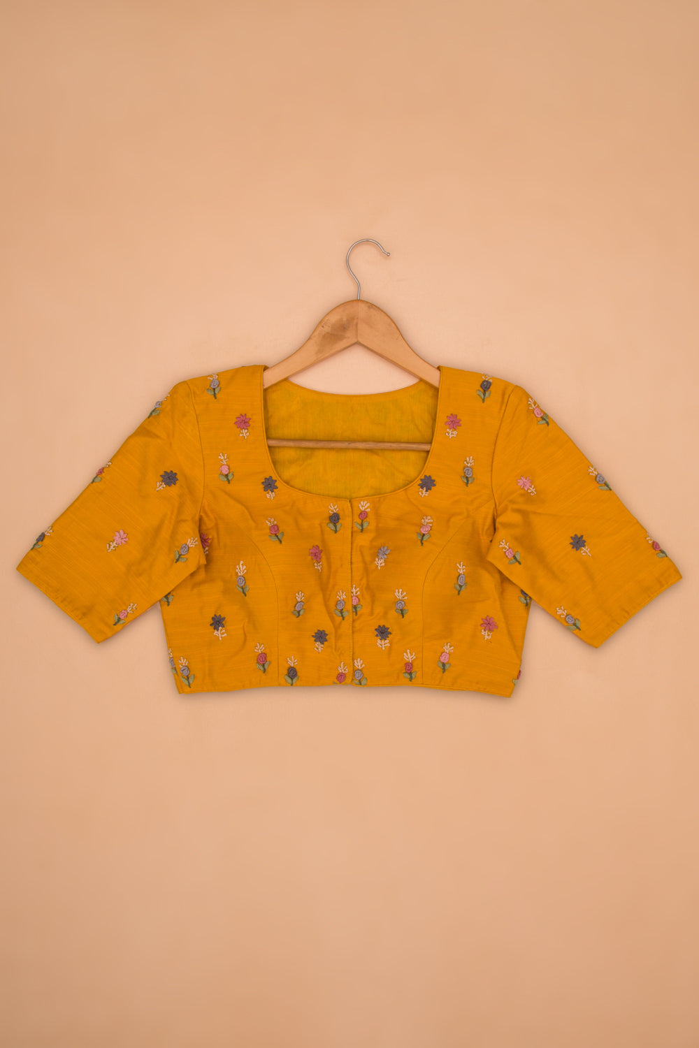 Raw Silk Readymade Padded Mustard Yellow Blouse