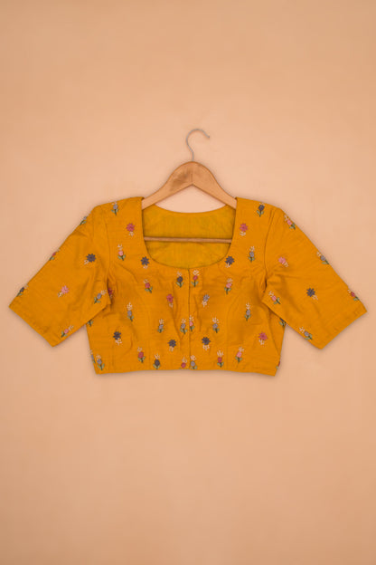 Raw Silk Readymade Padded Mustard Yellow Blouse