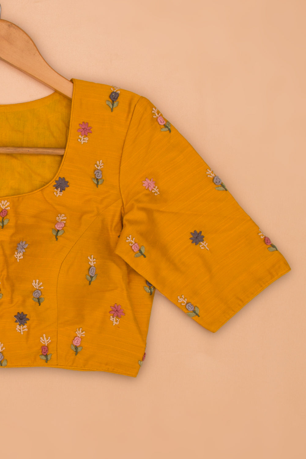 Raw Silk Readymade Padded Mustard Yellow Blouse