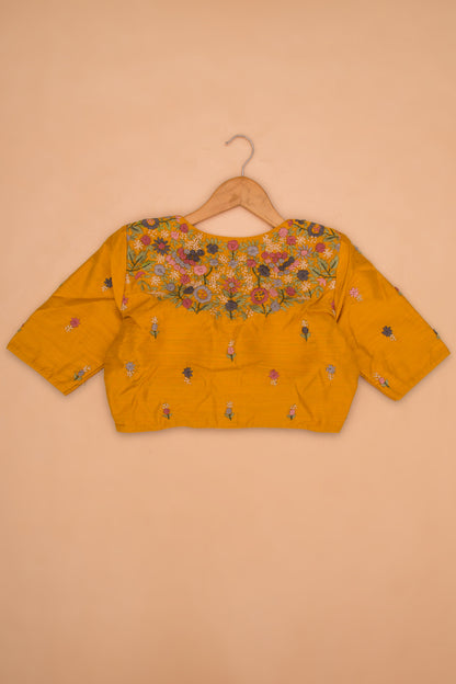 Raw Silk Readymade Padded Mustard Yellow Blouse